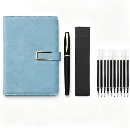 CRME Lined Journal Notebook Gift Set,A5 Hardcover Diary with Ballpoint Pen and Pen Sleeve for Office School and Note Taking,Sky Blue