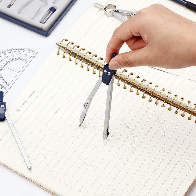Outus 13 Pcs Geometry Set for Students Metal Compass Math Protractor | Rulers Mechanical Pencil Lead Refills Storage Box Protractors Kit for School Class Student Drafting Drawing