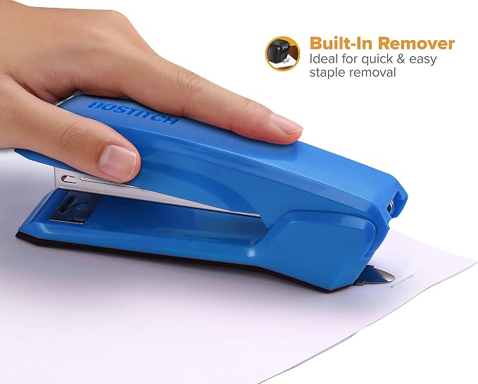 Bostitch Office Ascend 3 in 1 Stapler, 20 Sheet Capacity, Integrated Remover & Staple Storage, 42 Staples Included, Lightweight, Blue
