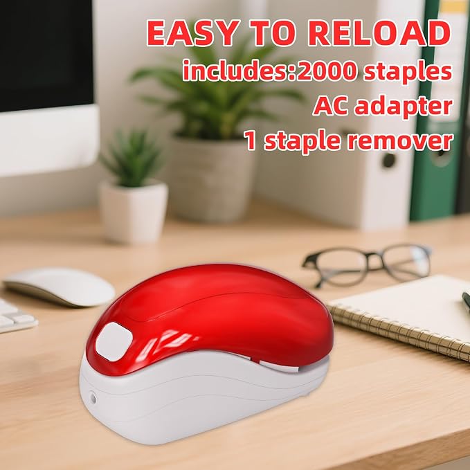 Electric Stapler,Including 2000 Staples and 1 Staple Remover, Suitable for Palm Size and high Comfort，25 Sheet Capacity, AC Adapter or Battery Powered，Battery not Included