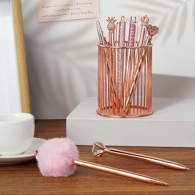 WEMATE 8Pcs Rose Gold Pens Crystal Diamond Pens with Black & Blue Ink | Fancy Pens for Journaling, Office & Gift Supplies for Women Girls, Birthday and Back to School