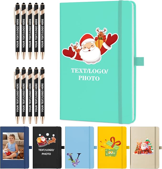 ENOMY Personalized Notebook & 10 PC Pens Gift Set Custom Notebook Journal A5 200 Pages A5 Lined Journal for Men Women Hardcover Notebooks for Work College Graduation Gifts, Lake Blue