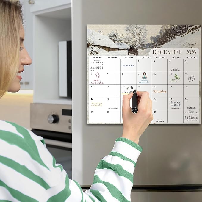 Aesthetic 2026-2027 Magnetic Calendar for Refrigerator, 21-Month Fridge Calendar Magnet from April 2026 to December 2027, Easy Organizing, Monet