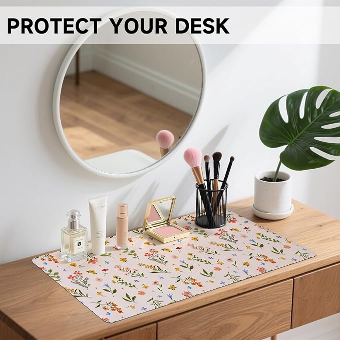 Botanical Floral Desk Pad Blotter,Large Mouse Pad 35 x 17in,PU Leather Desk Mat Writing Pad Protector, Non-Slip Waterprrof,Desktop Decor for Home Office & Gamers Women Girls (Colorful Floral)