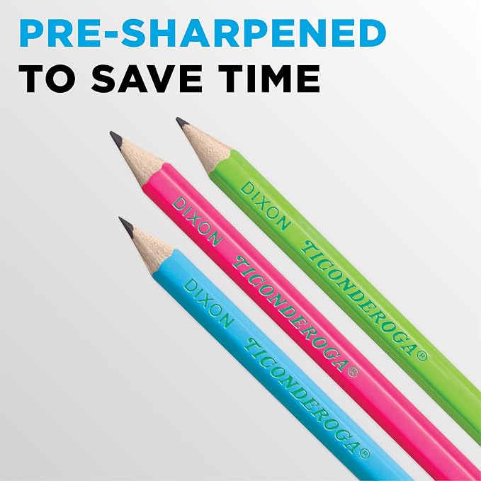 Ticonderoga Wooden Pencils, Pre-Sharpened #2 HB Soft, Neon Colors, 18-Count, 13018 (Pack of 72, 1296 Count Total)