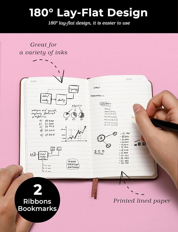 AISBUGUR Pocket Notebook Small Notebook 2-Pack, 3.7" x 5.7" Pocket Notebooks Hardcover with Thick Lined Paper, Inner Pockets, Cover Letter Embossing Design Mini Journal Notepad Black+Brown
