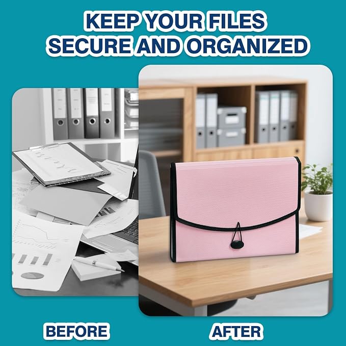 H4D 13-Pocket Accordion File Organizer, Expanding File Folder, Light Pink | Extra Back Mesh Pocket, Letter Size Paper, Pre-Printed and Customizable Labels, Expandable Document Organizer