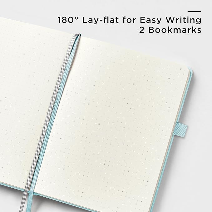 &And Per Se Dotted Journal Notebook, A5 Hardcover Leather Dotted Journal, 160 Pages 100gsm Thick Dot Grid Paper, 3 Sheets of Stickers Included - 5.7'' x 8'' (Cyan)