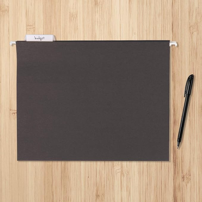 Amazon Basics Hanging File Folders with Adjustable Tabs for Document Organization, Letter Size, 8.5x11 inches, Black, 25-Pack