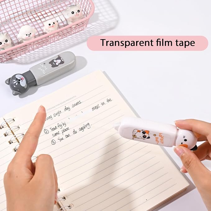 4-Count Cute Cat Correction Tape, Retractable Tape for School & Office | Cute cat design with smooth application and tear-resistant tape, perfect for correcting notes, homework and office documents.