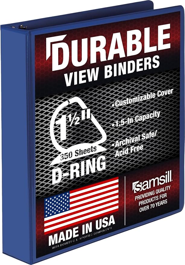 Samsill Durable 1.5 inch 3 Ring Binder, D Ring Binder, 100% Recycled Chipboard, Blue