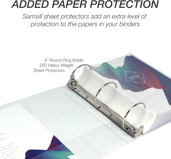 Samsill Durable 4 inch 3 Ring Binder, D Ring Binder, 100% Recycled Chipboard, White