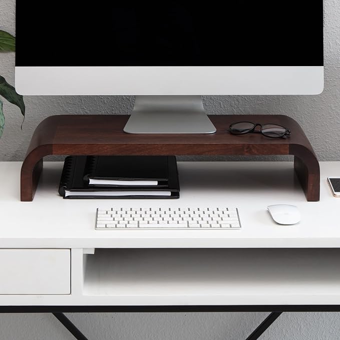 Anji Mountain Wood Monitor Stand Riser Desk Desktop Organizer Table for Home, Office Workspace, Laptop Riser, Ergonomic Design Stand for Gaming Setup, Walnut