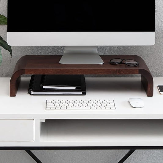 Anji Mountain Wood Monitor Stand Riser Desk Desktop Organizer Table for Home, Office Workspace, Laptop Riser, Ergonomic Design Stand for Gaming Setup, Walnut