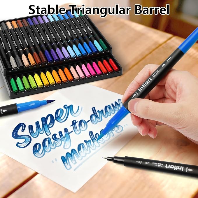 36 Colors Dual Tip Brush Pens, Water-Based Markers with Fine Tip and Brush Tip, Non-Toxic Art Supplies for Adult Coloring Books, Calligraphy, Sketching, Journaling, Drawing