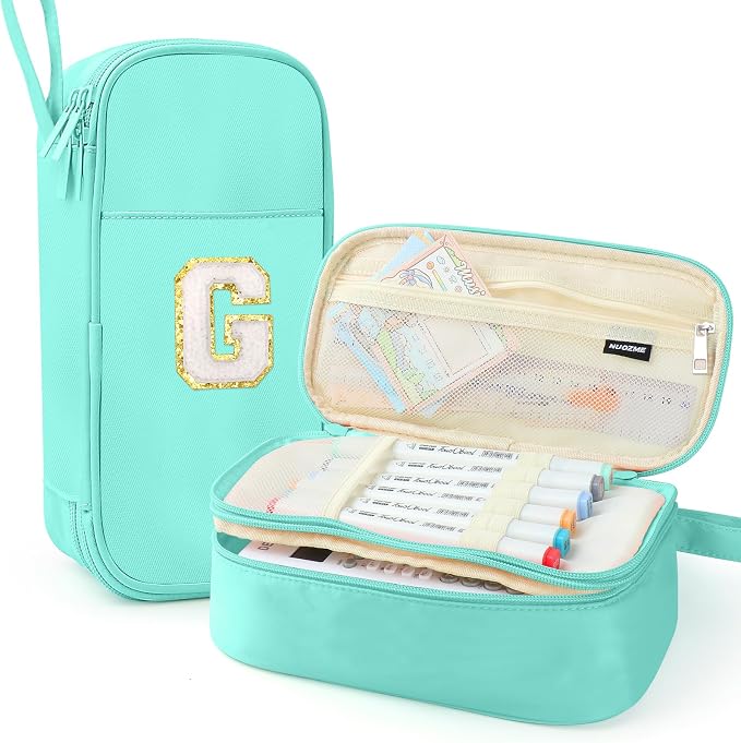 Cute Large Pencil Case Pouch,Personalized Initial Pencil Bag for Girls Boy | Multiple Pockets With Smooth Dual-Zipper, Big Capacity Aesthetic Pen Case Bag For Kids College Art School Gift