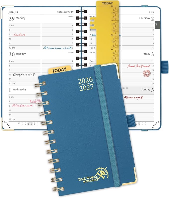 POPRUN Pocket Calendar 2026-2027,6.5" x 3.5" Pocket Planner | Jul 2026-Jan 2027 Small Planner for Purse,Inner-Pocket Weekly Planners with Hardcover, Tabs, Ruler- Night Sky Navy Blue