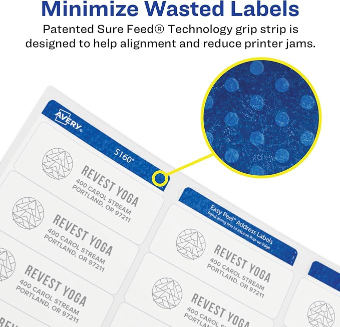 Avery High Visibility Printable Round Labels with Sure Feed, 2.5" Diameter, White, Laser Printer, 300 per Pack, 10 Packs, 600 Customizable Blank Labels Total (45294)