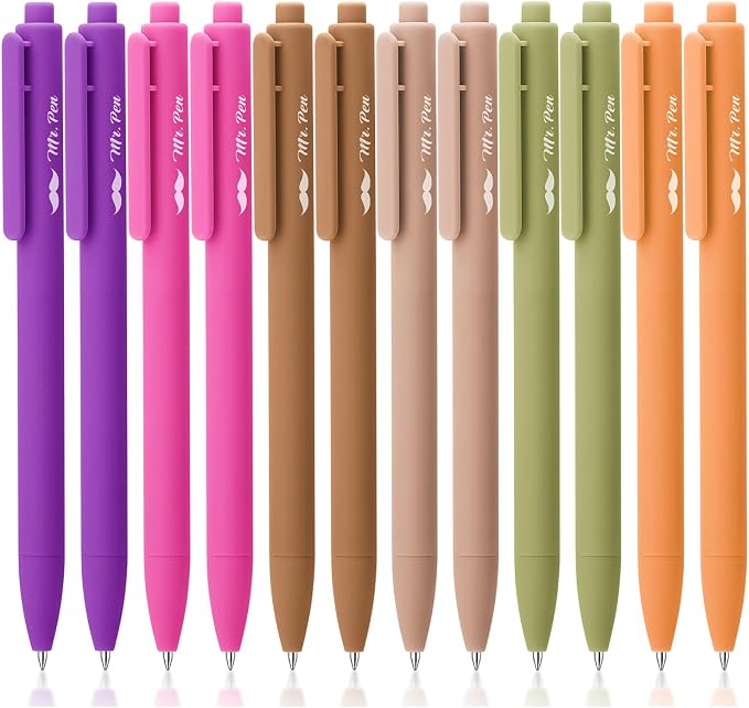 Mr. Pen- Retractable Gel Pens, 12 Pack, Black Ink | Late Harvest Color Barrel, Fine Point 0.5mm, Fast Dry, Smooth Writing, Cute Pens for Drawing