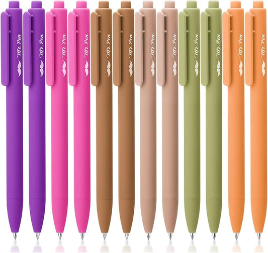 Mr. Pen- Retractable Gel Pens, 12 Pack, Black Ink | Late Harvest Color Barrel, Fine Point 0.5mm, Fast Dry, Smooth Writing, Cute Pens for Drawing