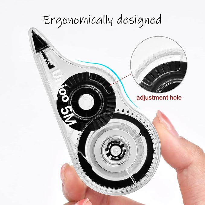 Unjoo White Correction Tape, For school, Office,12pack, 5M/196"x0.2",Black | Easy To Use Applicator for Instant Corrections Wrong Writing At Any Time, Tear-Resistant Correction tape Bulk