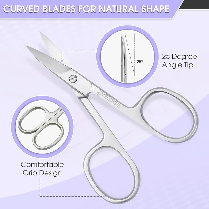Curved Nail Scissors for Women Manicure Pedicure Scissor for toenail | Stainless steel curved blade and fingernail trimming, ergonomic grip, compact 3.5 inch travel size