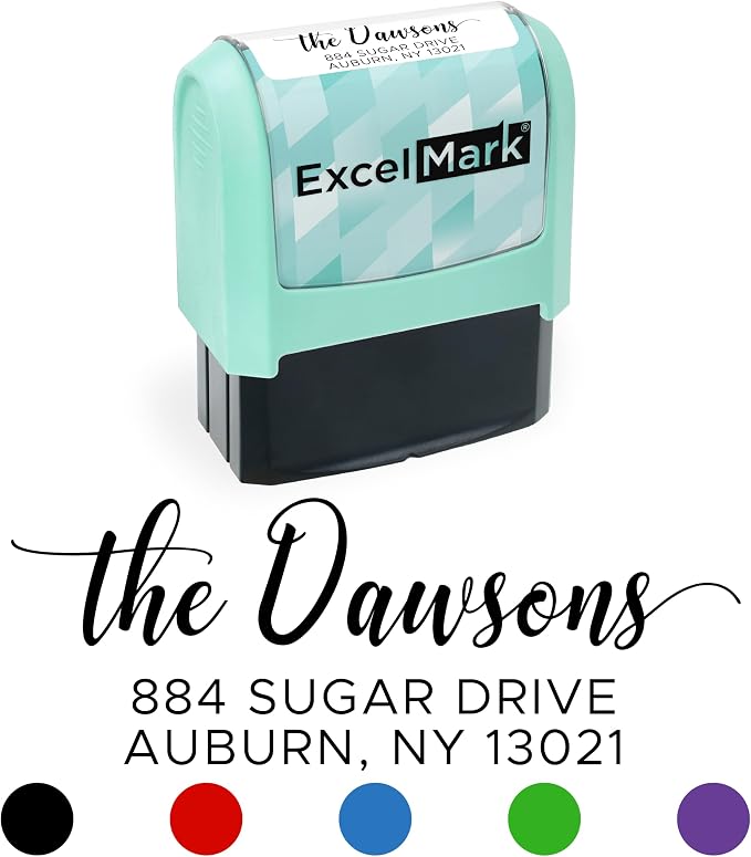 ExcelMark Address Stamp - Custom Return Address Stamp with Elegant Designs, Vibrant Colors & Patterns – Perfect for Mail, Invitations & Gifts (Seafoam, Signature Script)