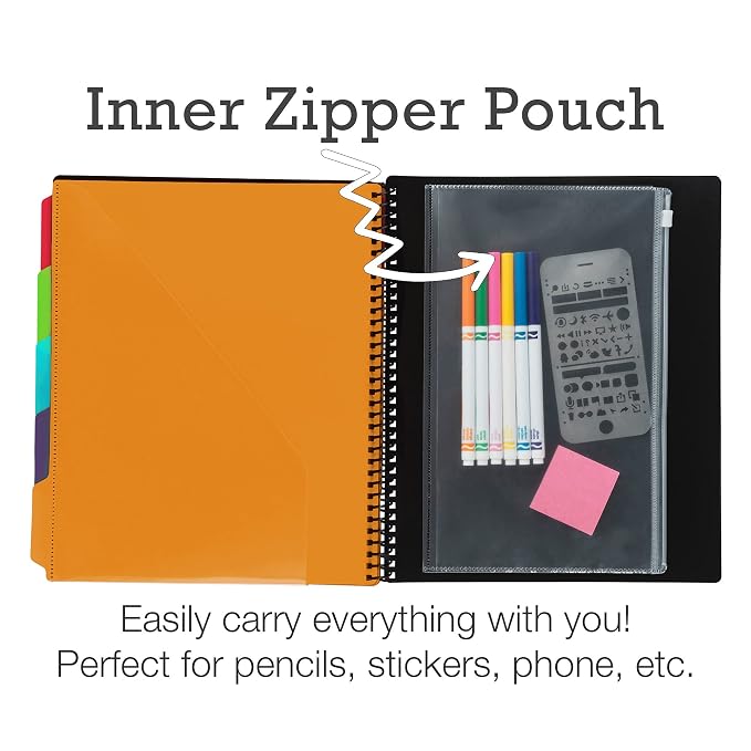 Samsill Spiral Folder Organizer - 5 Dividers & 10 Pockets with Zipper Pouch, Multi Pocket Color Cordinated Folder Binder with Customizable Tabs, Document Organizer (Fashion)