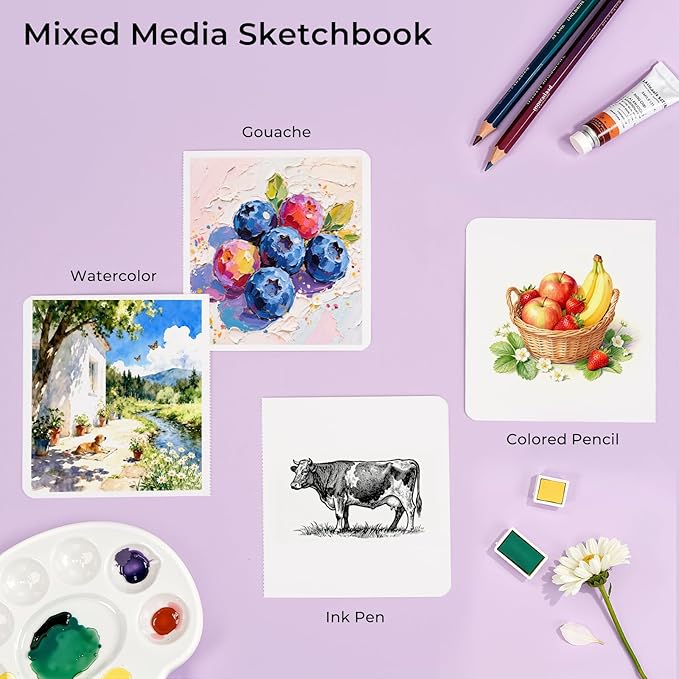 Paul Rubens Square Watercolor Journal, 100% Cotton Acid-Free Hot Press Watercolor Sketchbook 4.72 * 4.72 Inches, 140lb/300gsm,20 Sheets for Watercolors, Gouache, Acrylics