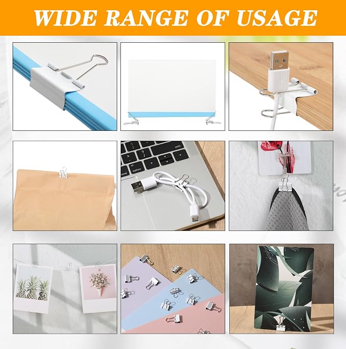 Jetec 200 Pack 0.6in/15mm White Metal Binder Clips Bulk Small Reusable Fold Back Binder Clips Paper Clamps Spring Steel Sturdy for Home Office School Supplies