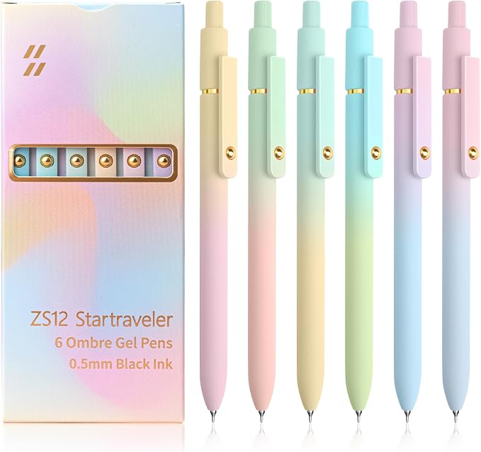 UIXJODO 6 Pcs Gel Pens 0.5mm Quick Dry Black Ink Pens Fine Point Smooth Writing Pens, Cute Office and School Supplies Gifts for Women Teacher Students (6 Pcs Ombre Gold)
