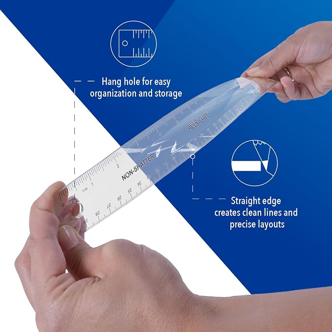Westcott Shatterproof Ruler, Design with Easy-to-Read Markings, Back-to-Classroom, 12-Inch