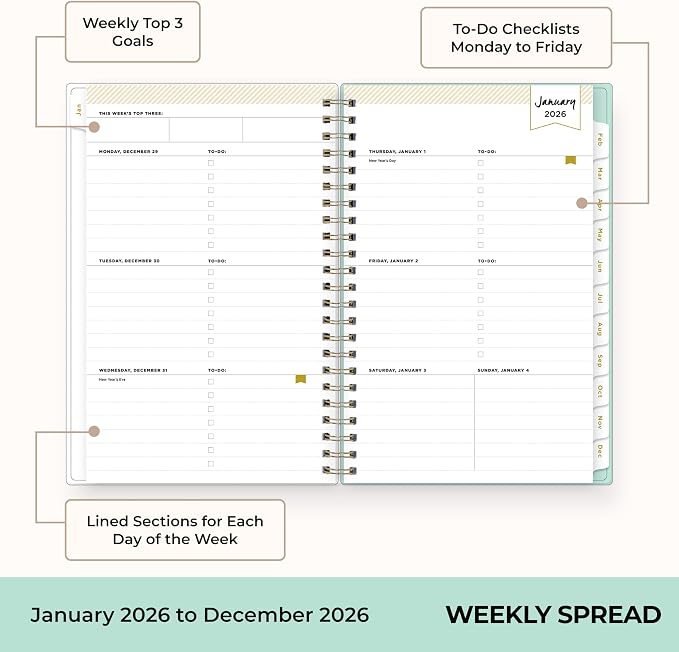 Blue Sky 2026 Weekly & Monthly Planner Calendar, 5"x8", Secret Garden Mint | January 2026 - December 2026, Flexible Cover, Durable Twin Wire Binding, Storage Pocket, Stickers