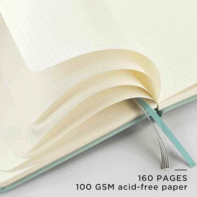 &And Per Se Dotted Journal and Pen Set, A5 Leather Hardcover Dotted Notebook, 160 Pages 100GSM Thick Paper Dot Grid Journal with Fineliner Pen (Cyan)