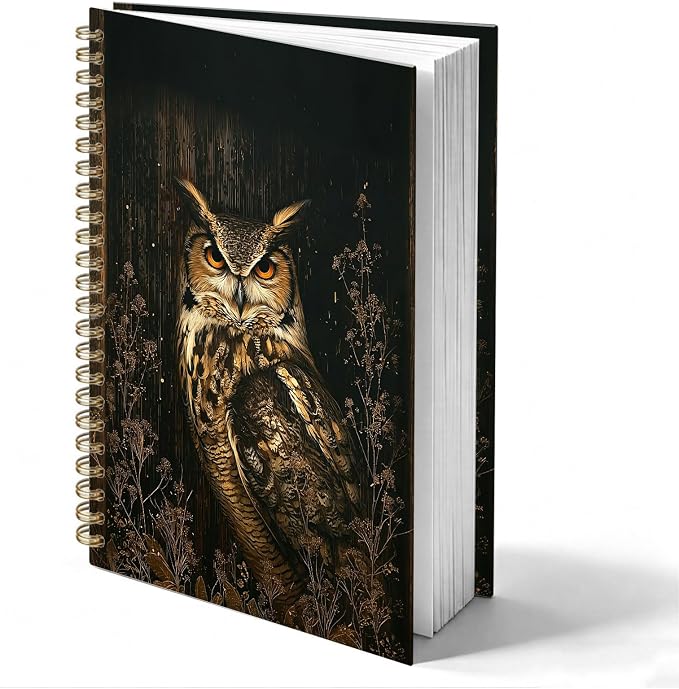 HOXUNQINA Dark Academia Moody Owl Journal Notebook 5.5x8.3 | Owl Lovers Gifts for Women Men Journal, Moody Rustic Botanical Wildlife Bird Notebooks for Work