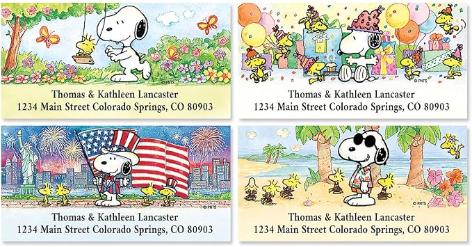 Colorful Images Peanuts Return Address Mailing Labels | Year Round , 144 Count, Self-Adhesive on Flat-Sheets, Customize with Name & Shipping Address