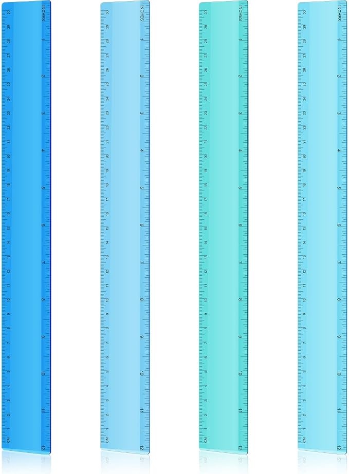 4 Pack Plastic Straight Rulers 12 Inch Coastal Colors Kids Ruler for School Clear Blue Ruler with Centimeters and Inches for Student Teacher Classroom Office School