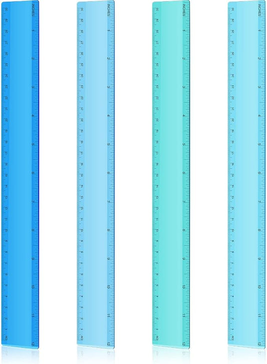 4 Pack Plastic Straight Rulers 12 Inch Coastal Colors Kids Ruler for School Clear Blue Ruler with Centimeters and Inches for Student Teacher Classroom Office School