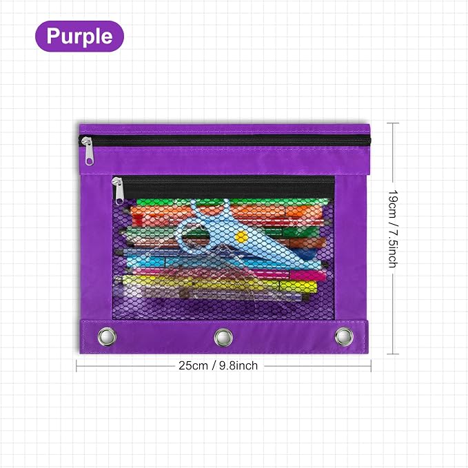 IKAYAS 20 Pack Purple Pencil Pouch for 3 Ring Binder bulk Binder Pencil Pouch with Zipper, Pencil Pouch Bags for Classroom bulk Pencil Box Pencil Case for Storing School Students Teacher Supplies