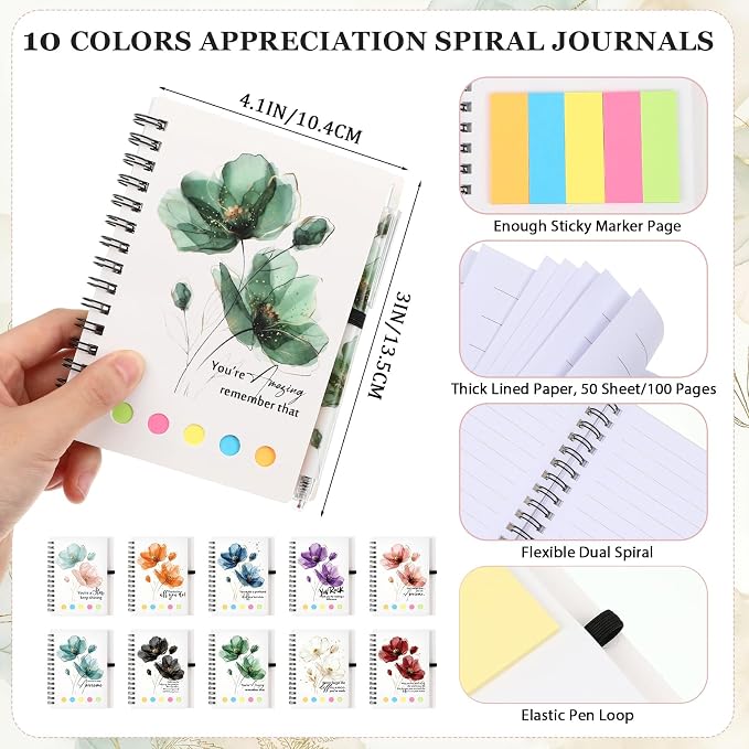 Honoson 30 Set Back to School Teacher Appreciation Gifts Bulk Inspirational Notebook with Sticky Note and Bamboo Pen Set Coworker Thank You Gifts for Employee Team Staff Office Group (Floral)