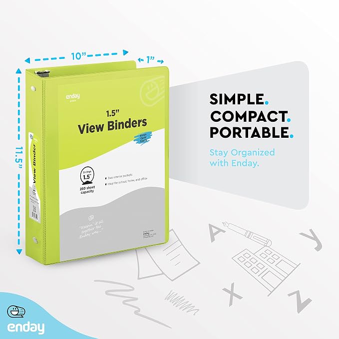 Enday 1.5 Inch Binder (24 Pack - Assorted Colors) 3 Ring Binder 1.5 inch with Clear View Cover and 2 Inside Pocket - for Letter Size 8.5 x 11'' Paper, Ideal for School Supplies, Office, and Home