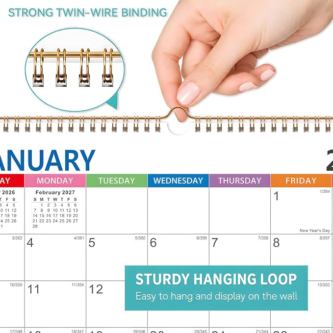 Wall Calendar 2026-2027, 18 Months Academic Calendar, July. 2026 - Dec 2027, 14'' × 11'', Monthly Wall Hanging Calendar with Thick Paper for Office Home Minimalist