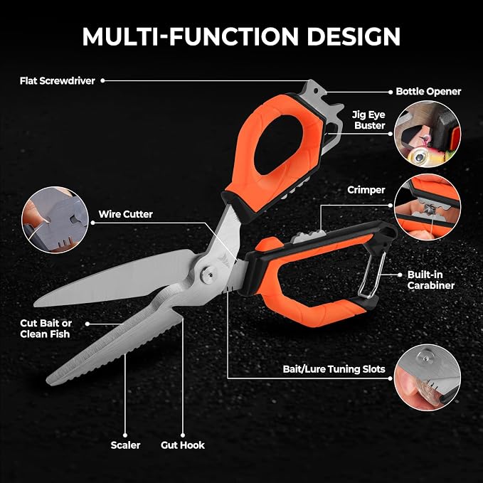 KastKing Paradox 9-Inch Fishing Bait Shears | Multifunctional Fishing Scissors With 5CR15 Stainless Steel Blades, Non-Slip Elastomer Handle, Protective Sheath