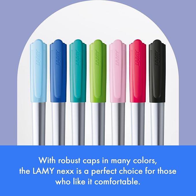 LAMY nexx azure – Fountain Pen with slip-proof grip & polished steel nib in size M - triangular aluminum body - including LAMY T 10 blue cartridge - Right-Handed