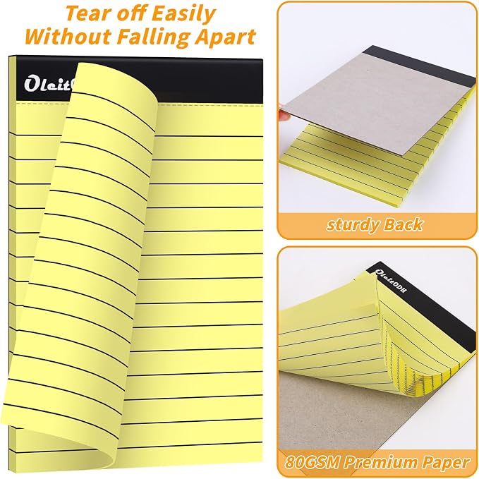 Oleitodh 48 Pack 4 x 6 Yellow Note Pads Lined Memo Pads Perforated Pages | 30 Sheets Each, Smooth Writing, Pocket Size, Easy Tear, Office, School, Home, Shopping Lists, Daily Notes