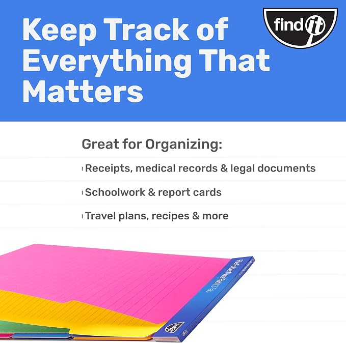 Find It File Folder Notepad - Pack of 12-9.5 x 12.5 Inch Notebook Organizer Folders for Filing, Document, and Clipboard Organization - Assorted Neon Colors | Wide-ruled clipboard-style pages, tear-out perforated sheets, great for office, home, and scho...