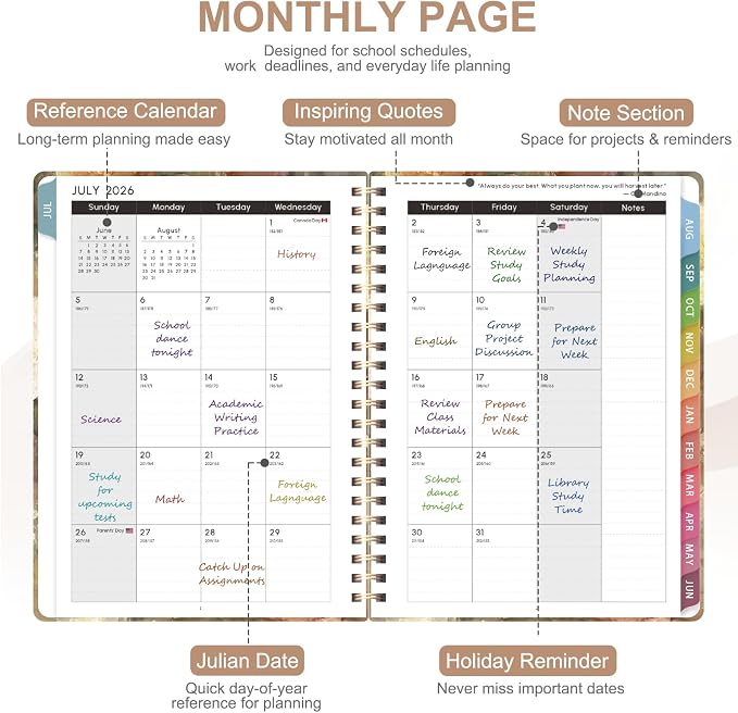 Planner 2026-2027, Weekly and Monthly Academic Planner, July 2026 - June 2027, Hardcover Calendar Agenda Book for School Year Planning, School Supplies for Teacher and Student, Letter Size(8.5'' x 11'')