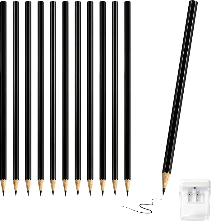 12 Piece Black Colored Pencils Set with Sharpener, Pre-Sharpened Professional Wooden Art Pencils for Artists Drawing and Sketching, Premium Colored Tone Supplies Delivering Detailed Painting(Black)