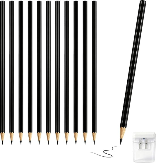 12 Piece Black Colored Pencils Set with Sharpener, Pre-Sharpened Professional Wooden Art Pencils for Artists Drawing and Sketching, Premium Colored Tone Supplies Delivering Detailed Painting(Black)