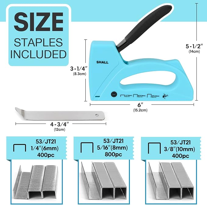SHALL Light Duty Staple Gun for Wood - Upholstery Staple Gun with 1600pcs JT21 Staples 1/4, 5/16, 3/8 inch and Staple Remover - Fabric Stapler Gun for Crafts, DIY, Decoration